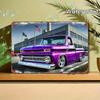 Vintage Purple Pickup Truck Metal Sign  Retro Industrial Wall Art Decor Durable Iron Metal Sign with American Flags  Classic