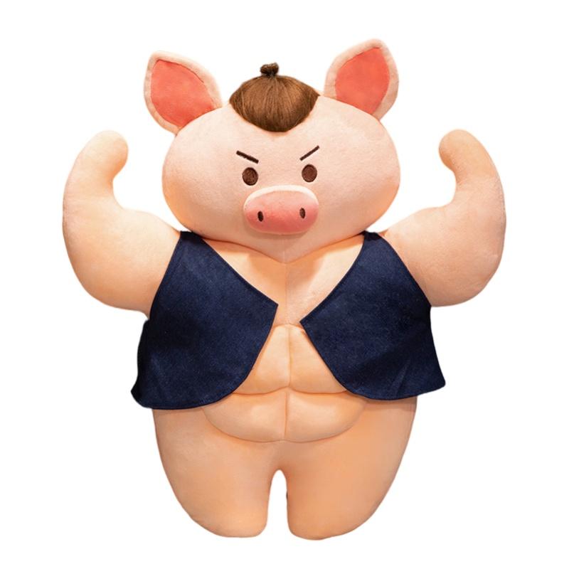 Lustiges Muskel-Schwein Plüschtier mit Bauchmuskeln Cartoon-Stil Weich und Kuschelig Tolles Geschenk für Freunde und Kinder 55cm Höhe
