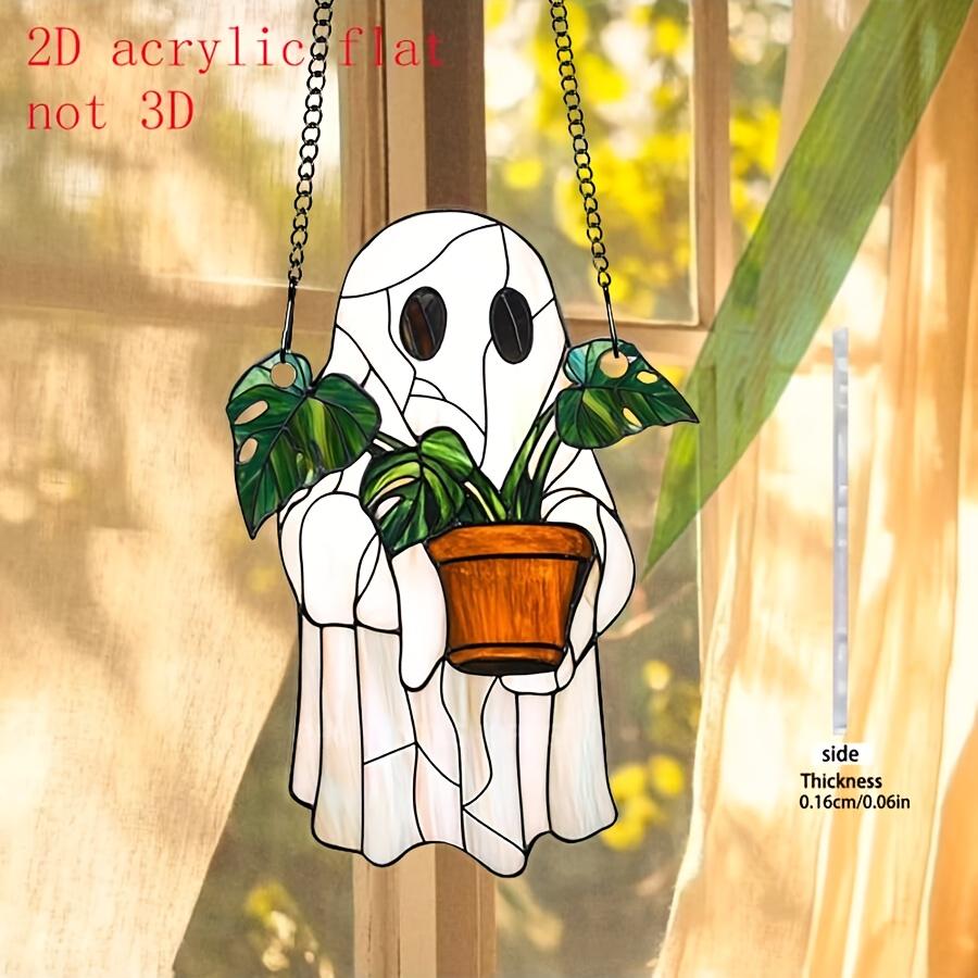 2D Flat, 1pc Light Catcher - Ghost Sun Catcher Acrylic Bright Color Lampshade Pendant Halloween Party Decoration Hanging Window Decor