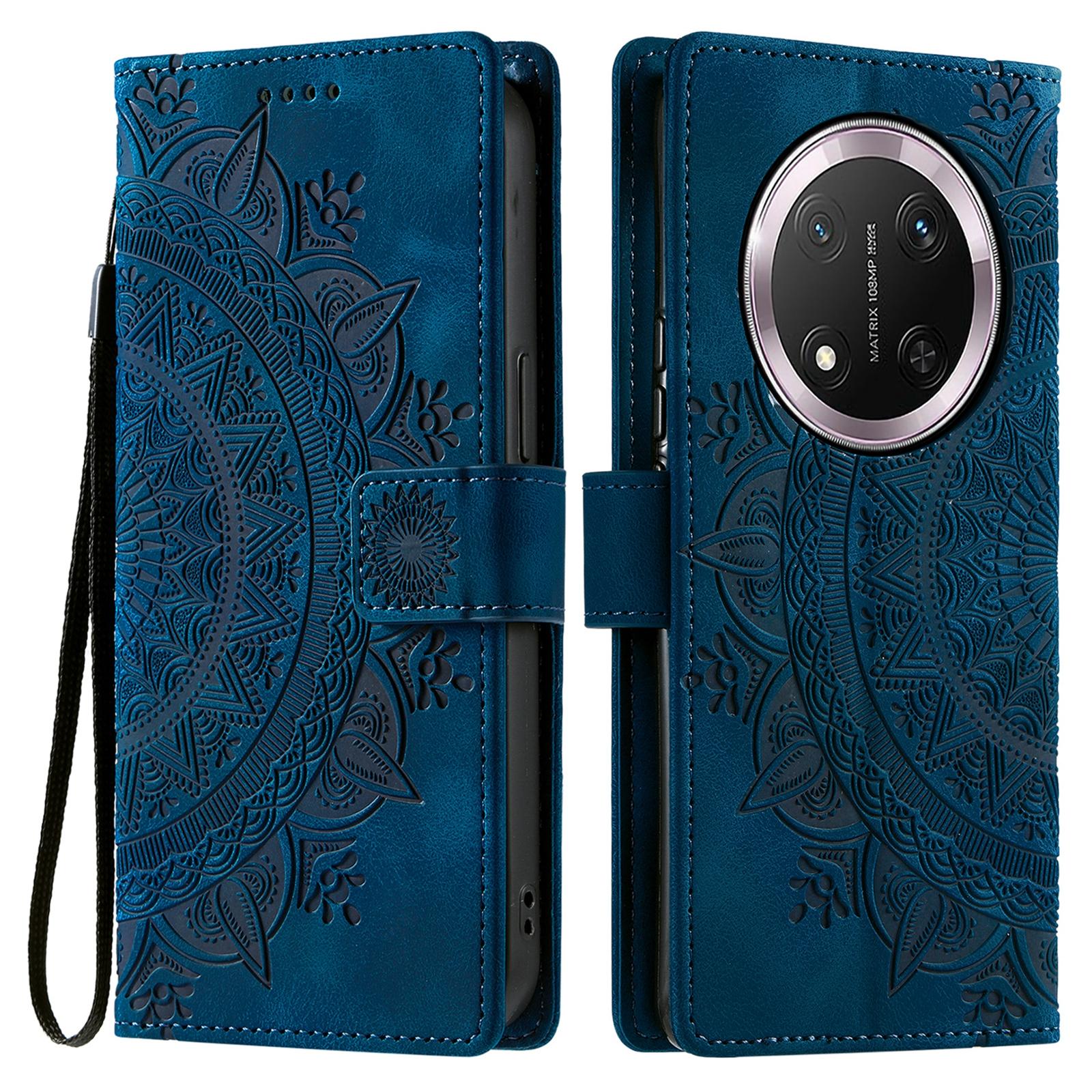 

Style 018 For Honor Magic7 Lite 5G/X9c 5G/X60 Pro 5G Case Imprinted Totem Skin Feel Wallet Leather Phone Cover Blue