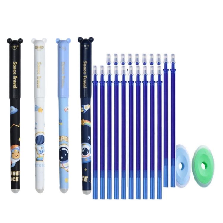 4Pieces Cartoon Gel Pen with Pen Refills and Eraser Erasable Gel Pen 0.5mm Needle Tip Office Writing Pen for Writing
