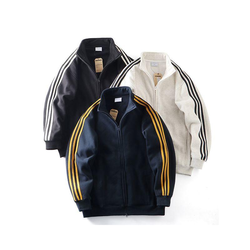 American Retro Knitting Stand Collar Cardigan Sweatshirt Men's Fall and Winter Three Bars Velvet Padded Thickened Coat Export Men's Clothing Jacket