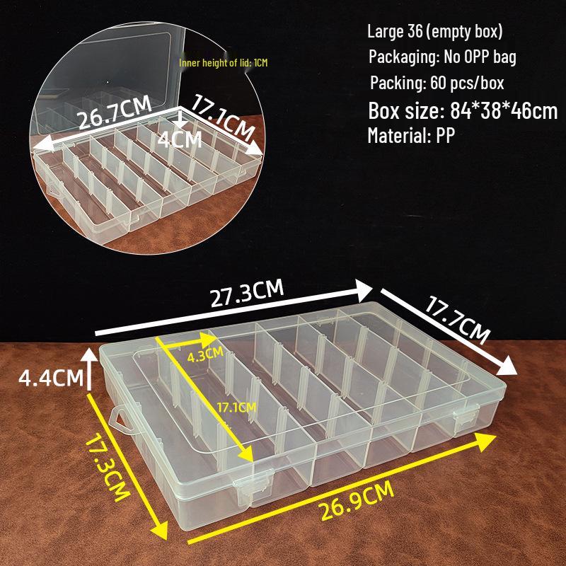 Large 36-Compartment Transparent PP Plastic Storage Box for Car Accessories and Electronics