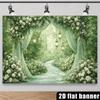 2D Grüne Florale Hochzeitskulisse, Weißer Rosenvorhang Foto Hintergrund Banner