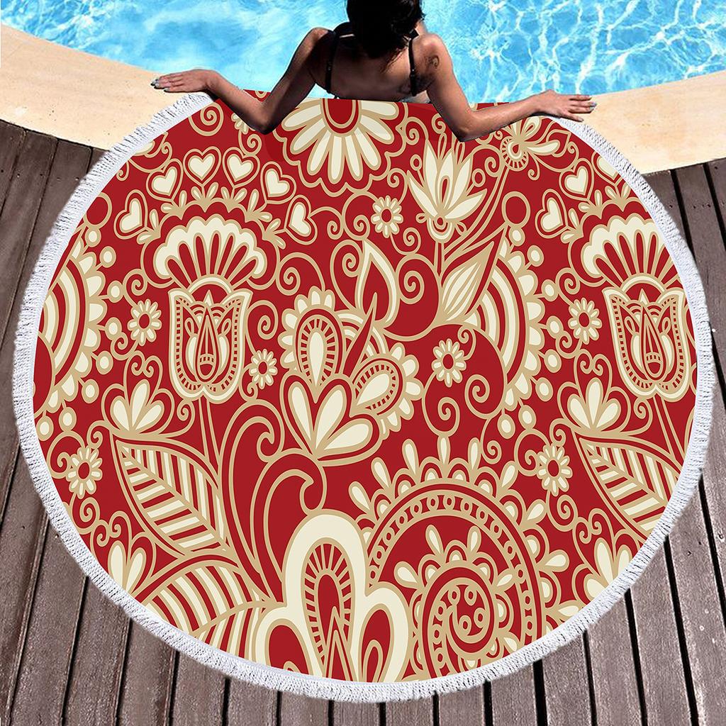 Vintage Floral Round Beach Towel,Microfiber Boho Beach Blanket Sand Free Quick Dry Bath Towel Absorbent Meditation Rug Yoga Mat