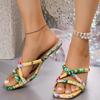 Mote Strandferie Gjennomsiktige Høyhælssandaler Kvinner Sommer 2025 Mote Stor Firkantet Tå Blomstertrykk Bohemia Slippers Kvinne Plussstørrelse 43