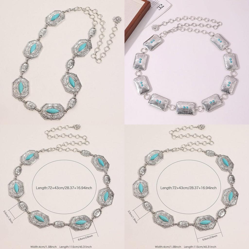 Ethnic Style Gold Tone Turquoise Waist Belt With Butterfly Knot For Fashion