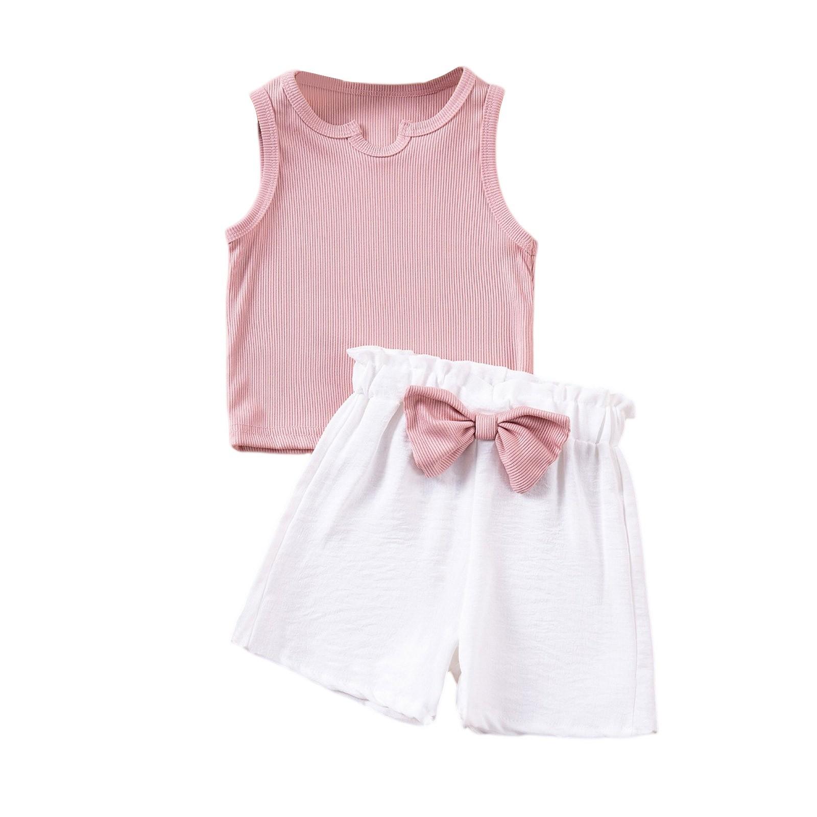 

Комплект из 2 предметов без рукавов для девочек - Топ с круглым вырезом и шорты с бантом 110 розовый