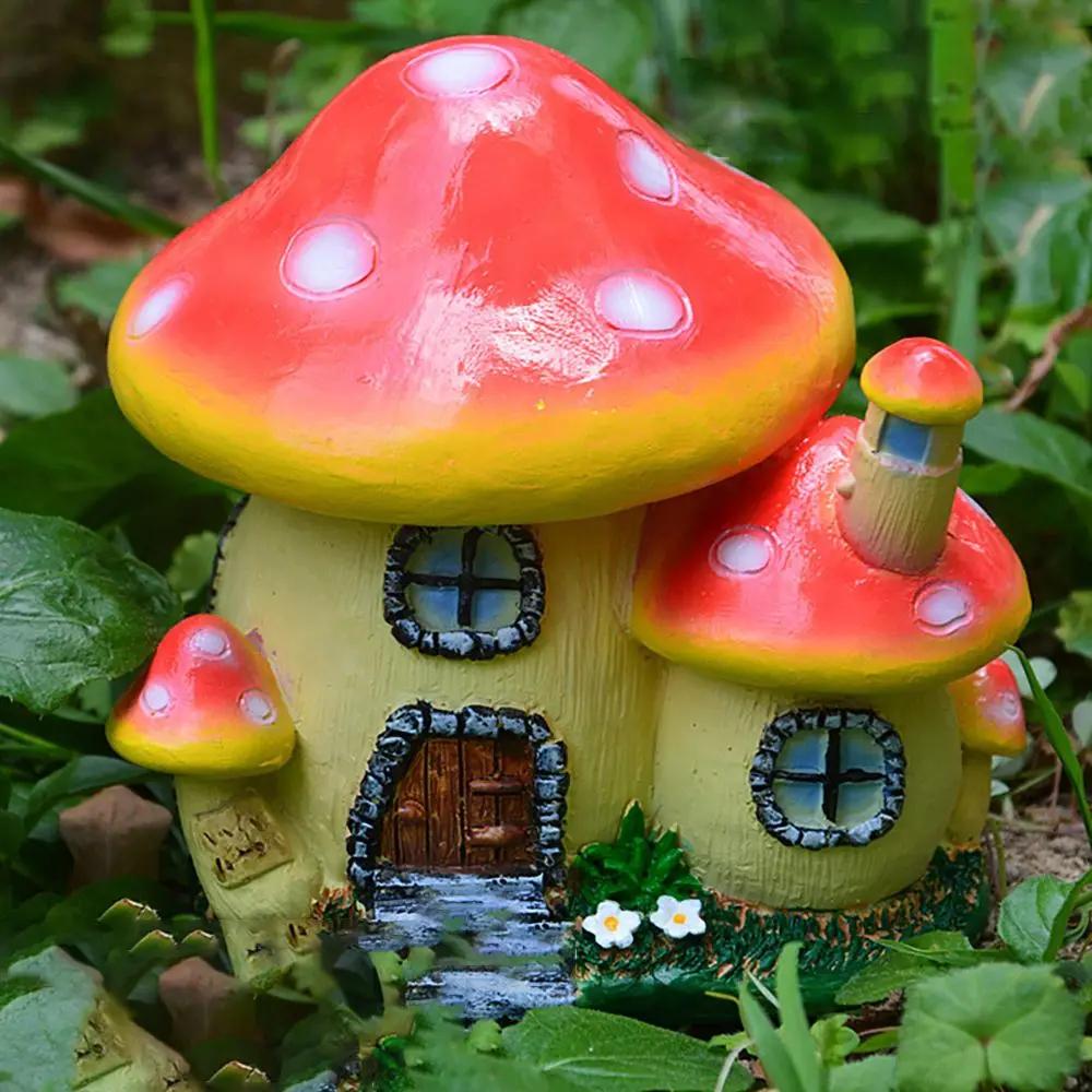 

Miniature Mushroom House Resin Fairy Garden Craft Decoration Micro Landscape Gnome Terrarium Mediterranean House Castle