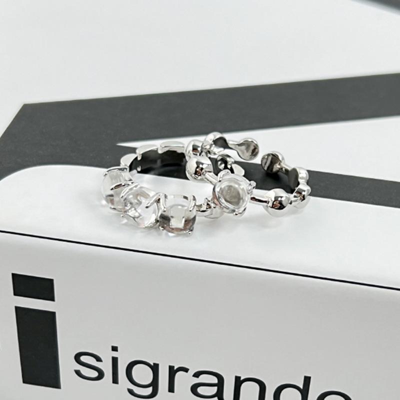 Glass Bead Ring Cold Wind Niche Design Female Personality Opening Adjustable High-End Ring Hand Jewelry