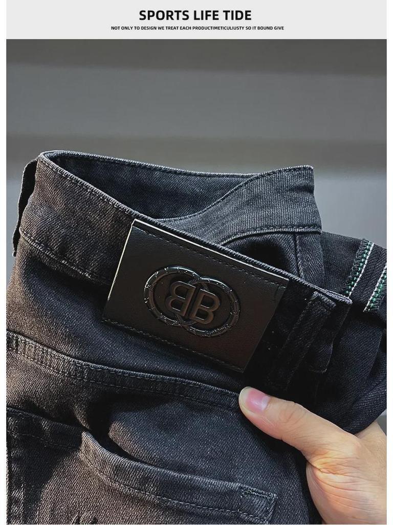 Luxury European Men's Black Slim Straight Jeans - Autumn/Winter Collection