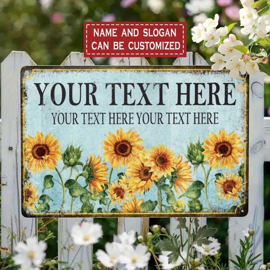 Custom Text Vintage Sunflower Metal Plaque Rustic Farmhouse Garden Wall Decor