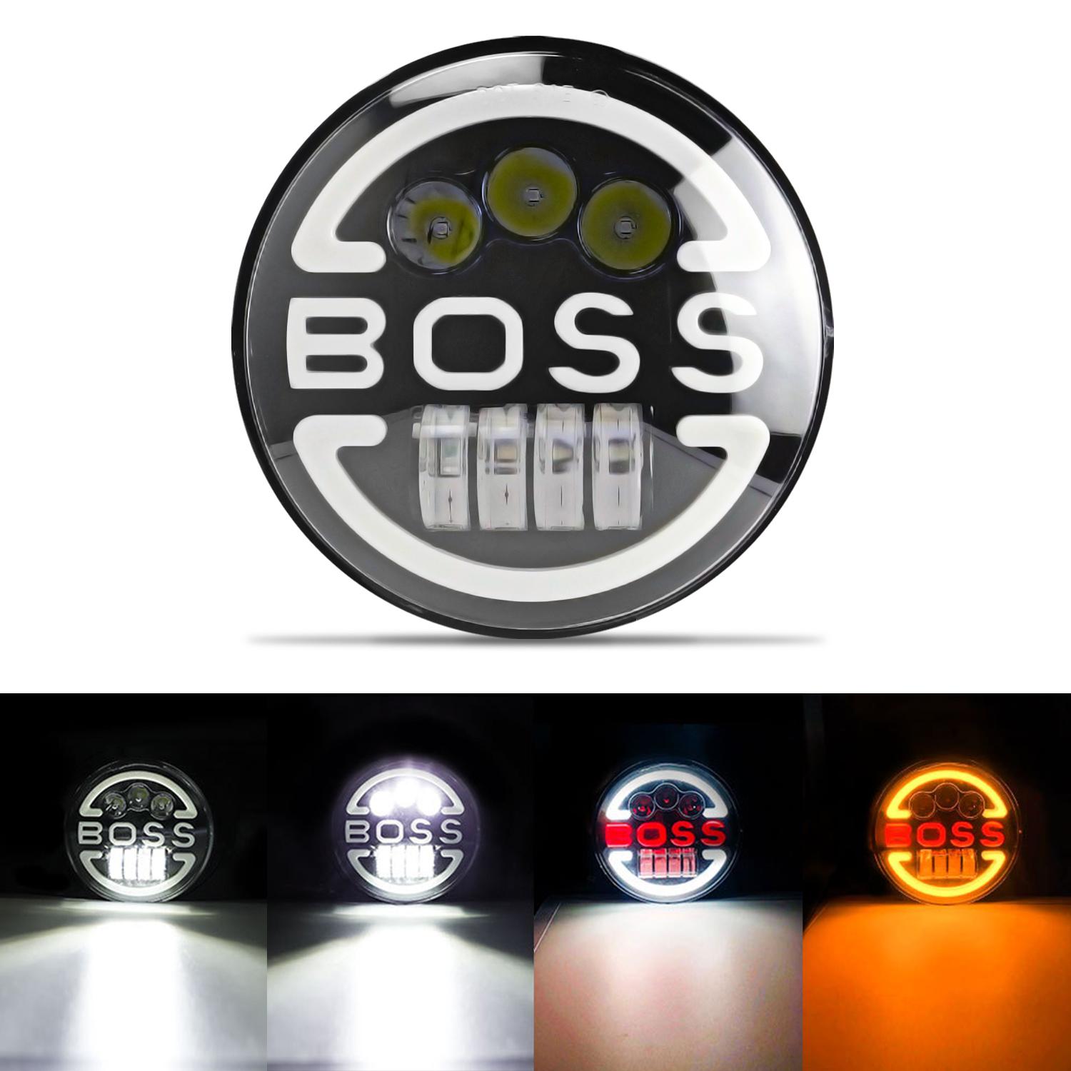 

7-дюймовая светодиодная фара для мотоцикла JEEP Wrangler JK Harley Touring Road King Yamaha 7-дюймовая круглая светодиодная фара BOSS