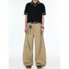 Blaexit Retro Light American-Style Cargo Pants for Men, Loose Wide-Leg Pleated Deconstructed Design White Scimitar Pants