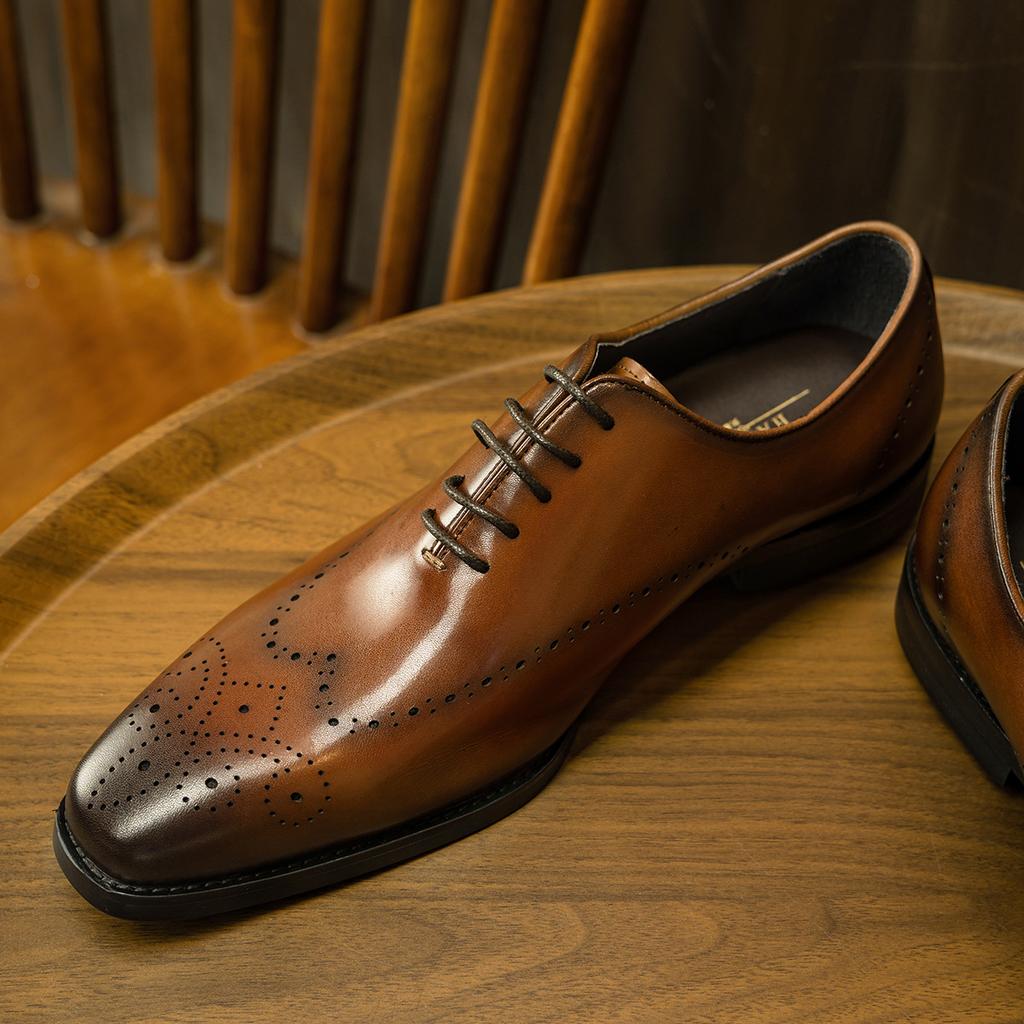 Top Grade Full Grain Leather Men Lace Up Wedding Brogues British Style Low Top Business Men Formal Dress Oxfords