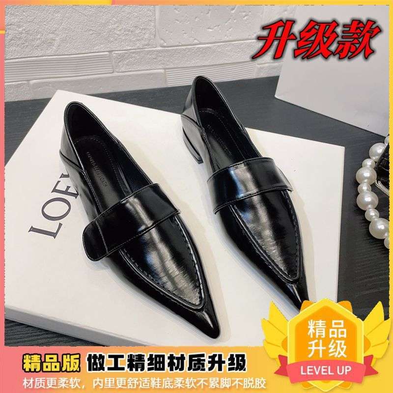 

2025 весна и осень новая европейская и американская мода остроносые туфли-лодочки на низком каблуке женские нишевый дизайн на липучке для работы повседневные профессиональные женские туфли 40