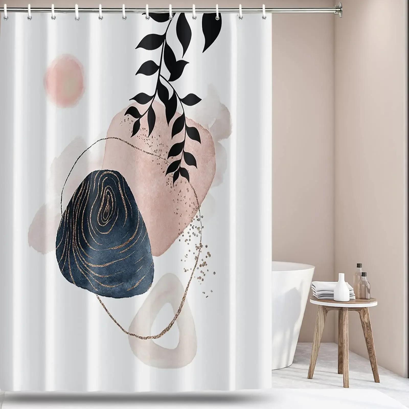 

Modern Boho Shower Curtain Mid Century Abstract Mountain Sunset Shower Curtain Aesthetic Minimalist Art Bath Curtain With Hooks W60H190(CM)-1 Pcs