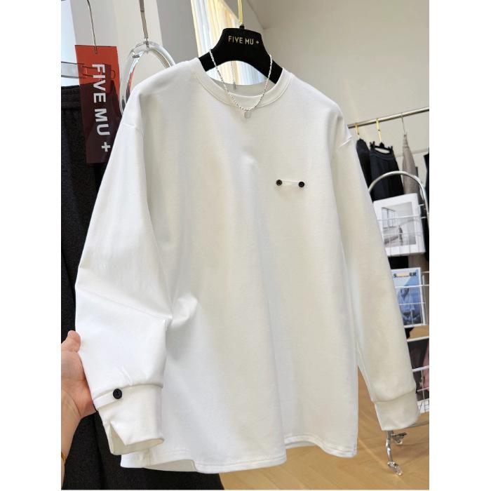 

Plus Size Women s White Button-Up Long Sleeve T-shirt - Korean Style, Versatile Base Layer for Spring 2026 4XL белый