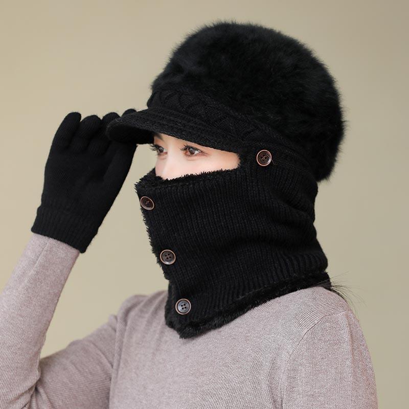 Hat for Women  Winter One Piece Hood Middle Aged and Elderly Mothers  Plus Fluffy Hat  Grandma Warm Windproof Scarf  Can Hang Mask Hat