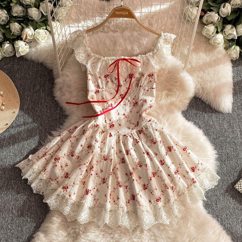 

Французское цветочное платье с рукавами-крылышками Женское 2024 Лето Новое поступление Чистое желание Ветер Сладкое Кружево Приталенное Длинное платье White Print [short]] All yards