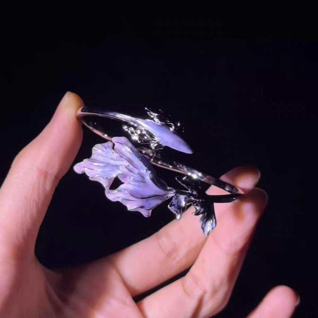 [Lotus shadow scale] gradual change purple ink three-dimensional lotus fish opening bracelet new national style elegant zen bracelet