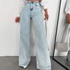Womens High-Waisted Straight Leg Wide Fit Denim Jeans Water Washed Cotton Blend Comfort Casual Trousers