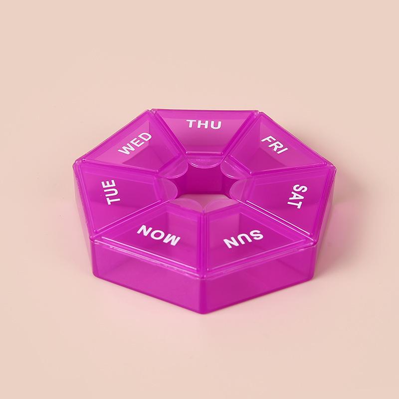 Compact Octagonal 7-Grid Transparent Pill Organizer - Dustproof, Portable, and Colorful