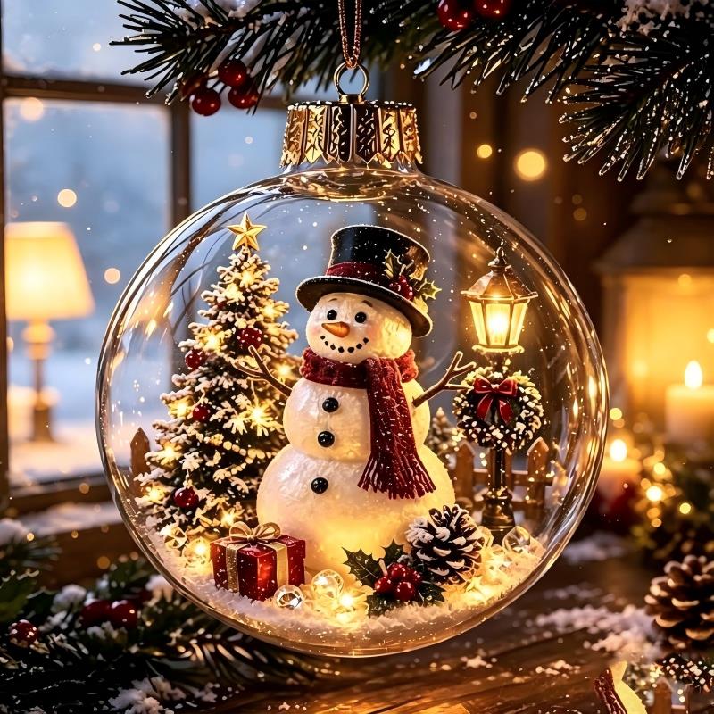3D Christmas Snow Globe Ornament Xmas Tree Santa Snowman Glowing Hanging Decor Home Party Christmas Accessories New Year Gifts 7