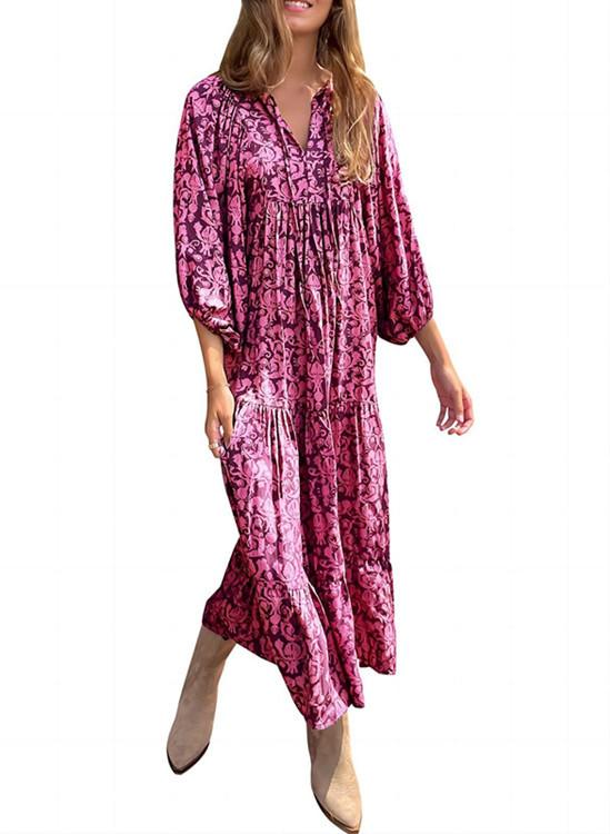 2023 Autumn New Independent Station Hot-selling Geometric Printing Bubble Sleeve Dress Street Fried Street Large Size Women's Clothing