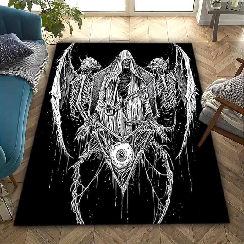 1PC Skull Dark Gothic Pattern printed Carpet Rug for Living Room Bedroom Home Sofa Decoration,Non-slip Floor Mat Floor mat