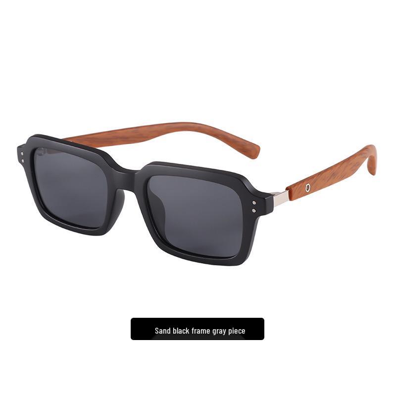 High-End Retro Square Polarized Sunglasses with Wood Grain Temples for Men & Women