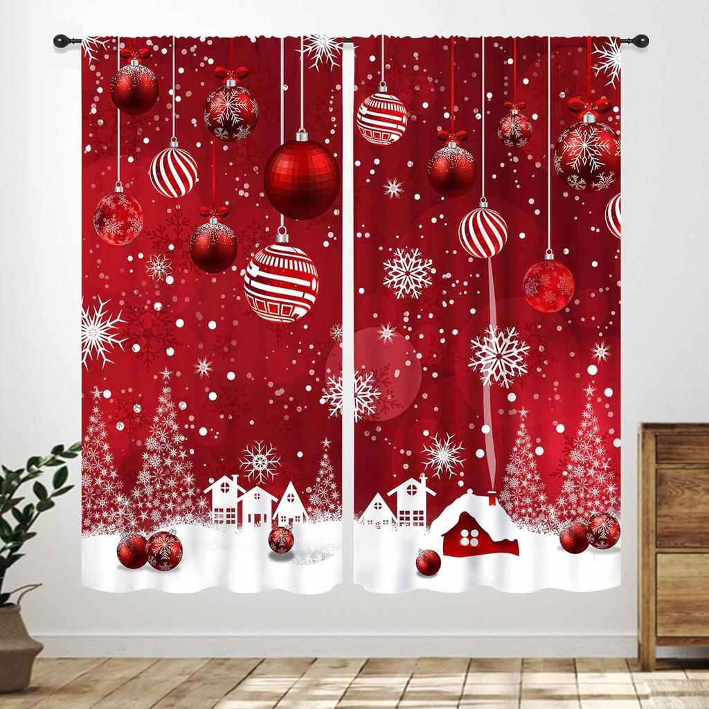 Winter Kitchen Christmas,Christmas Pine Tree Nature Forest Deer Watercolor Cabin Rustic Farmhouse Holiday Window Treatments