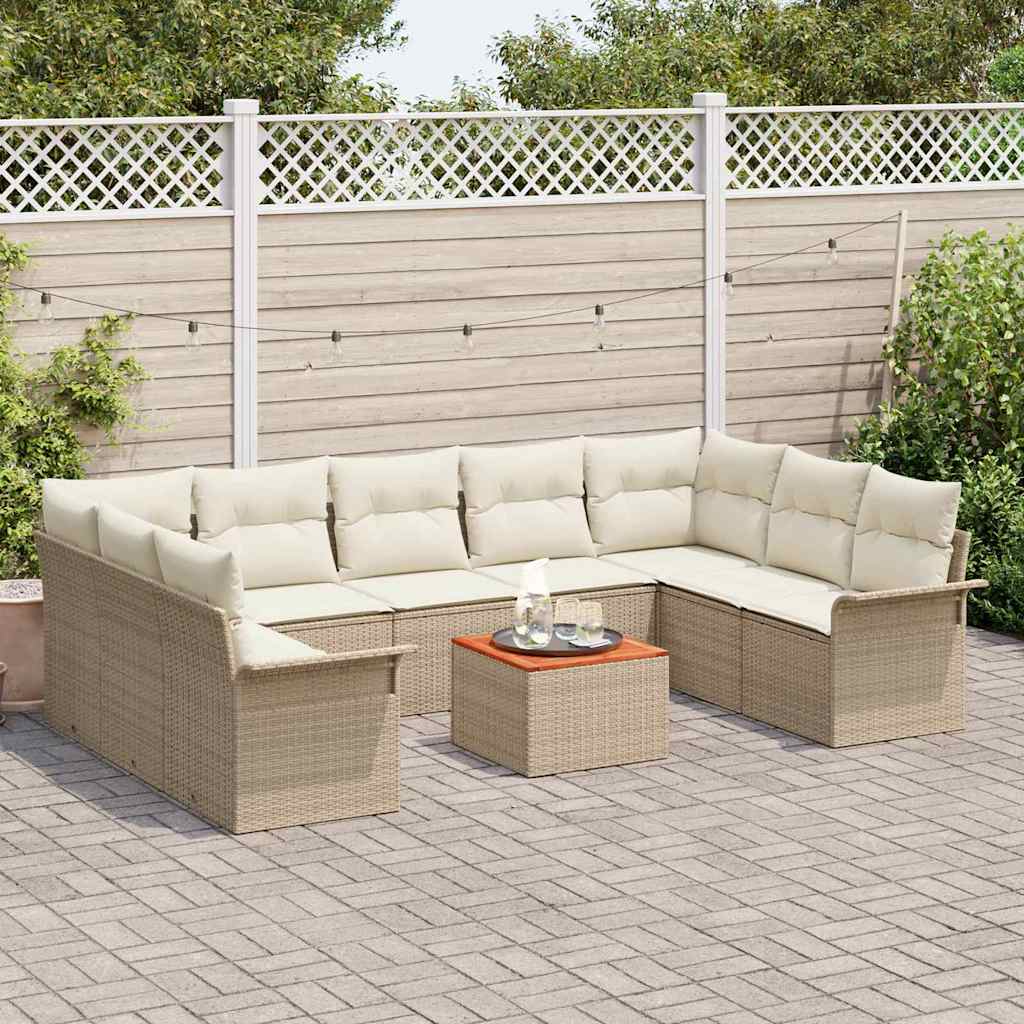 Garden Sofa Set with Cushions 10 Pcs Beige Poly Rattan