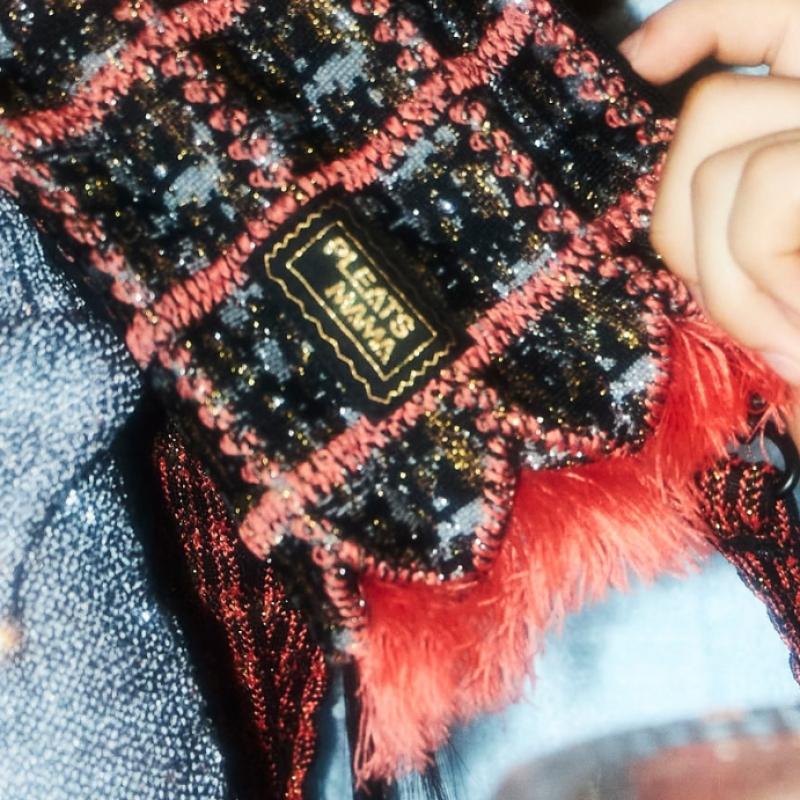 Pleatsmama Mini Shakosh Bag Orange Tweed