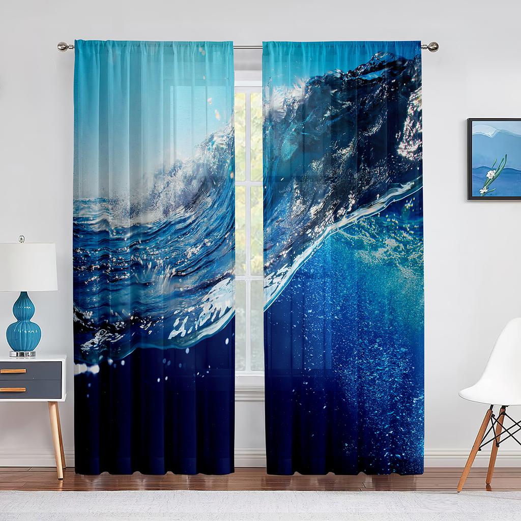 Ozean Meerwasser Sommer Tropisch Surfen Wellen Transparente Vorhänge für Wohnzimmer Schlafzimmer Dekor Fenster Chiffon Voiles Tüll Vorhang