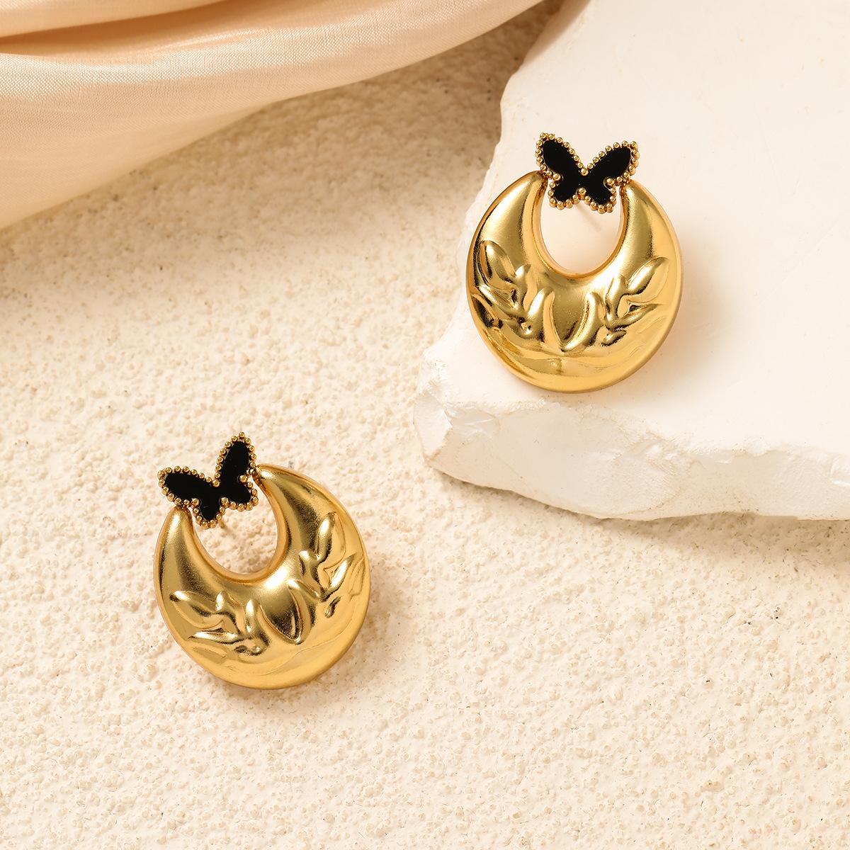 Retro Metal Butterfly Earrings, Simple Half-Moon Design, Fashion Trend Temperament Earrings