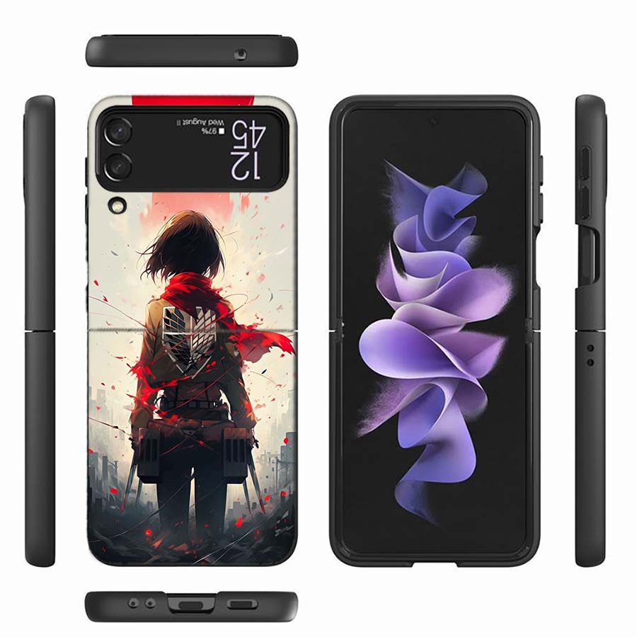 Character MIKASA Phone Case For Samsung Z Flip 6 7 5G Z Flip 5 Galaxy Z Flip 3 4 5G ZFlip Shockproof Hard Cover TPU PC Coque Cap
