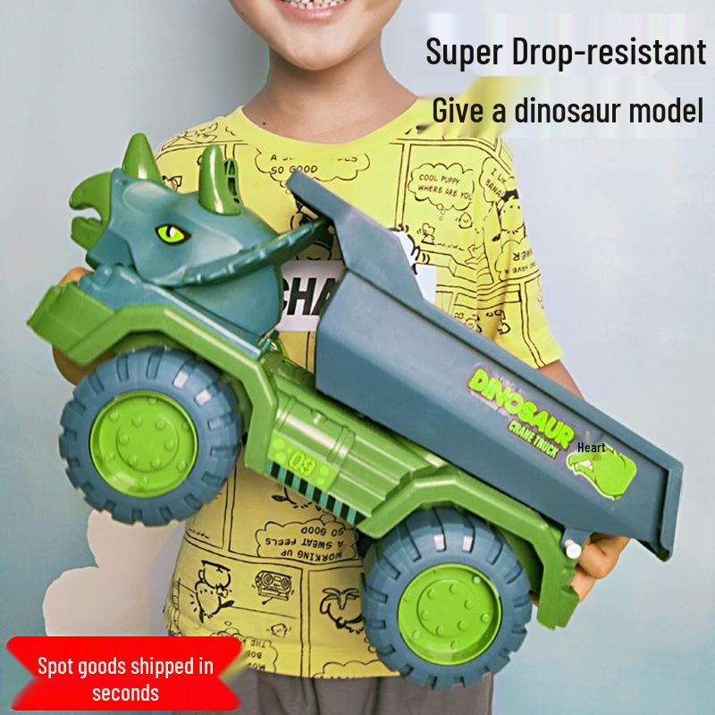Children's Large Inertial Toy Excavator & Dinosaur Transporter