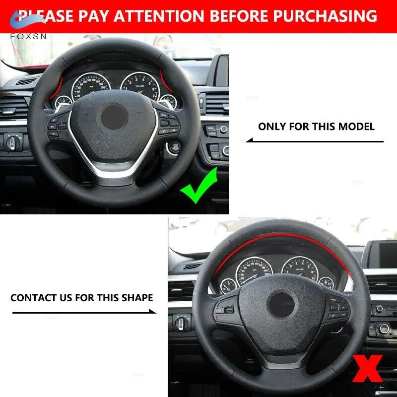 Car Braid Steering Wheel Cover For BMW 1 2 3 Series F20 F21 F22 F30 F34 F36 Black - red blue line Perforated Microfiber Leather