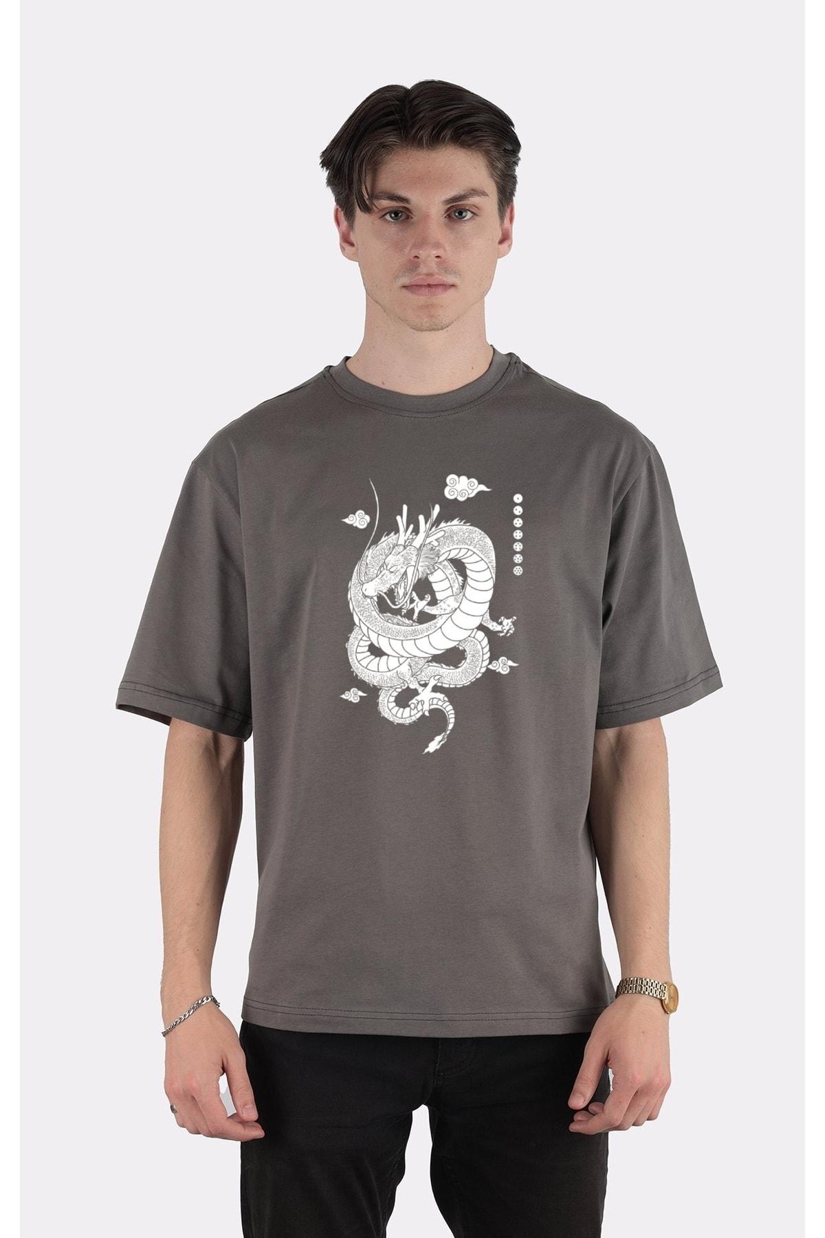 

Füme %100 Pamuk Bisiklet Yaka Oversize T-shirt Shenlong-white