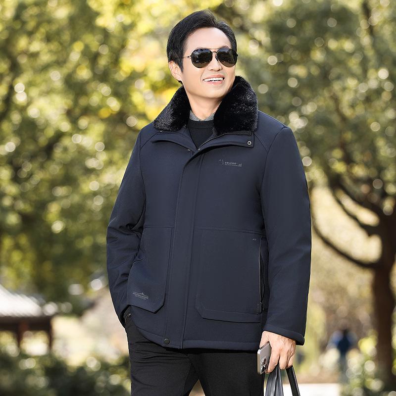 

Winter Coat: Fleece-Lined, Thick, Warm Cotton-Padded Jacket for Middle-Aged & Elderly Men 195 (85-95 kg) темно-синього кольору