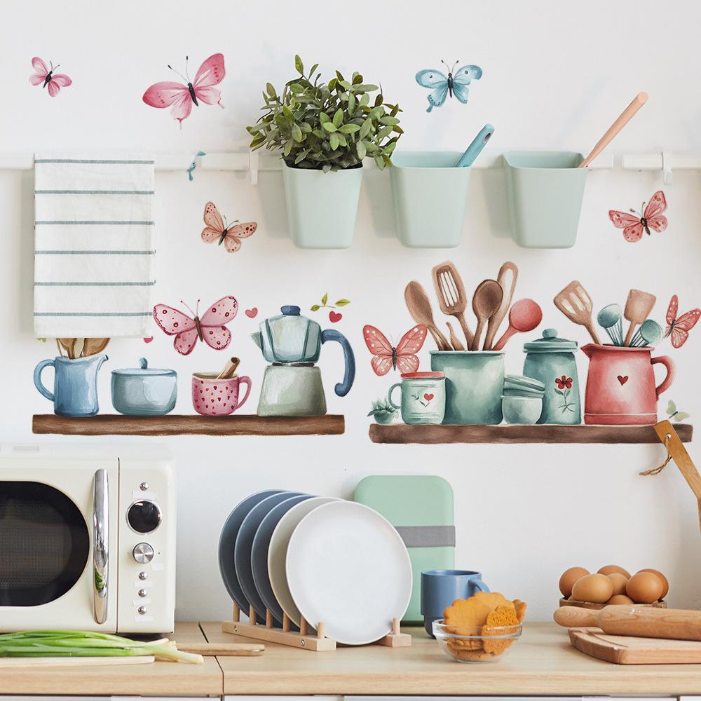 Exquisite Kitchen Utensils Shelf Wall Sticker Self-Adhesive Removable Bedroom Living Room Hallway Home Decor Art