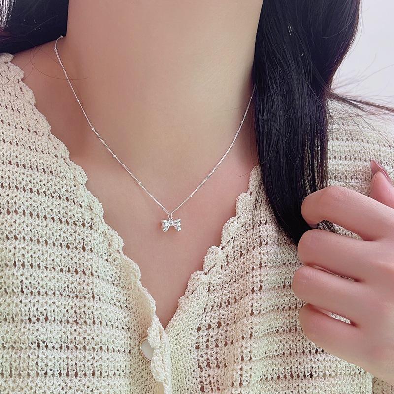 White Bow Necklace French Minimalist Choker Chain Women Luxury Accessory