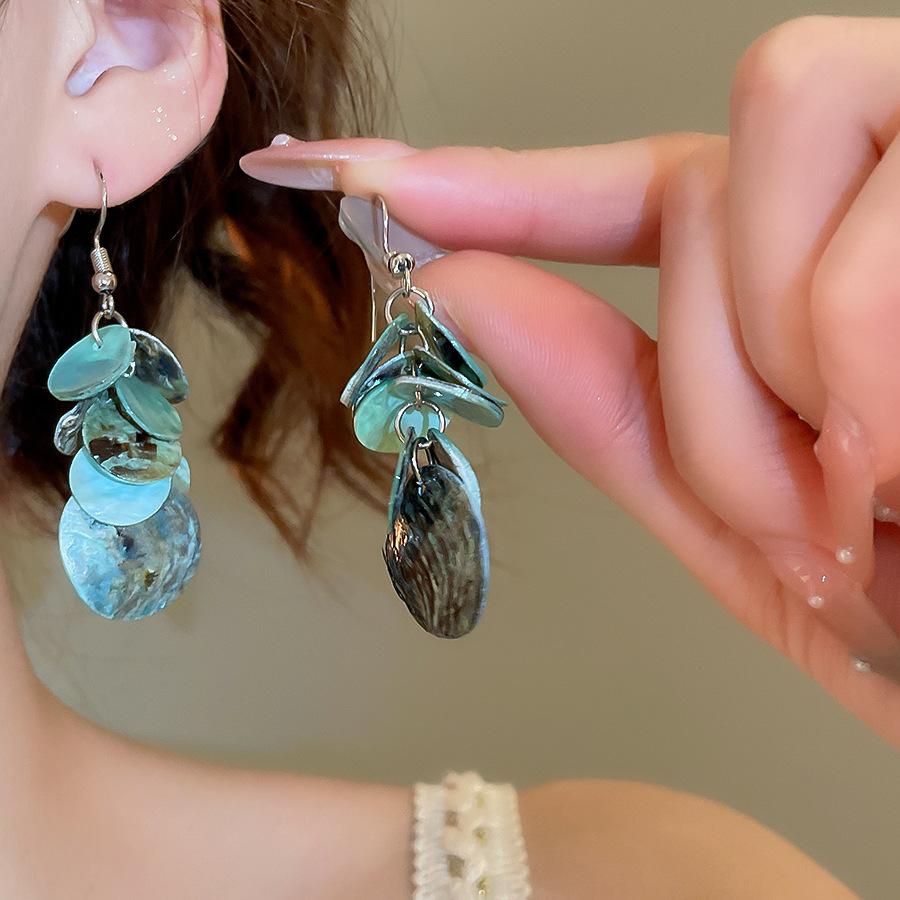 Cercei cu ciucuri în formă de scoică rotundă pentru femei, stil etnic retro, cârlige de urechi, cercei lungi boemi, temperament, lux, designer, zircon