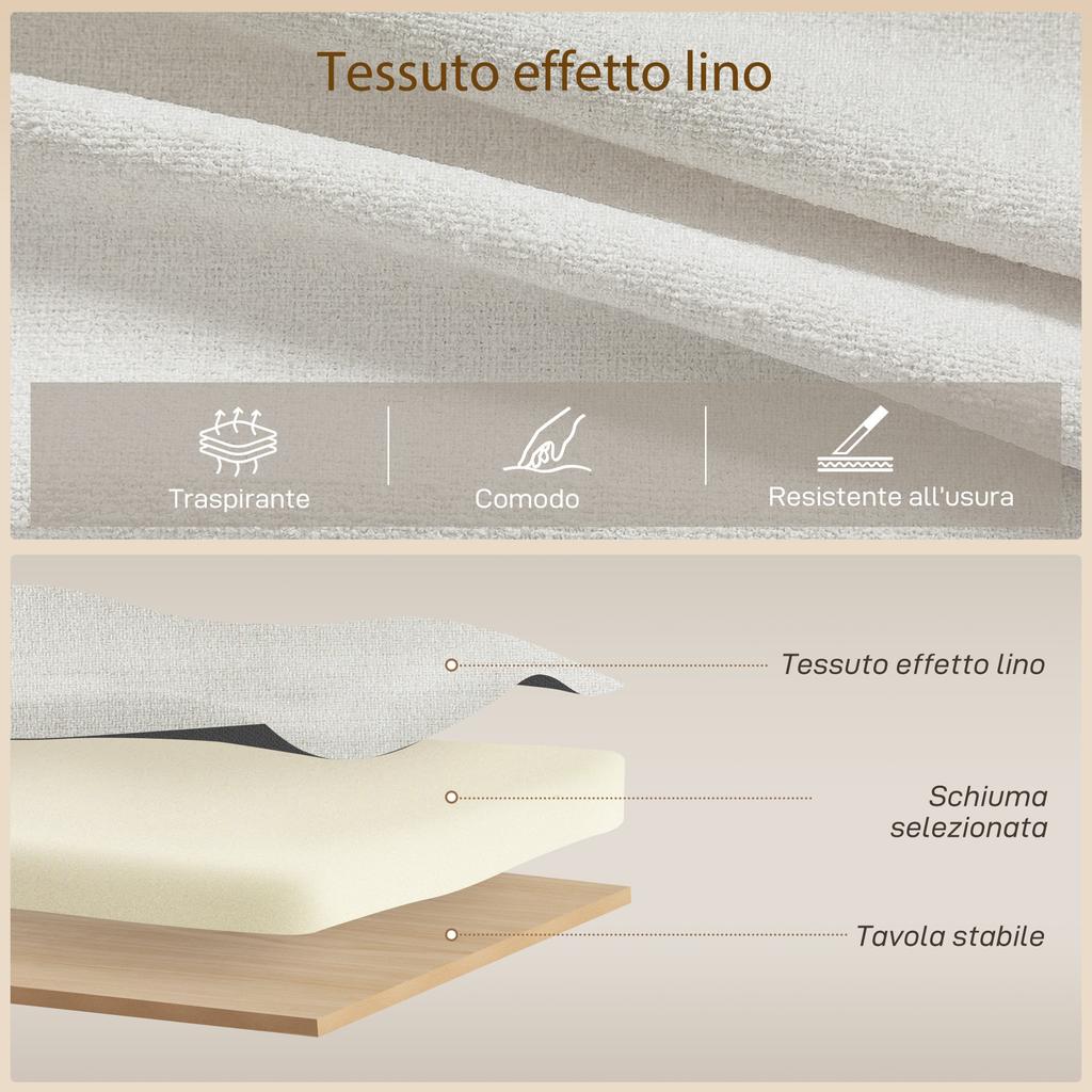 Corner Sofa Bed Linen Effect with Hidden Storage Compartment, 192x148x86 Cm, Cream White