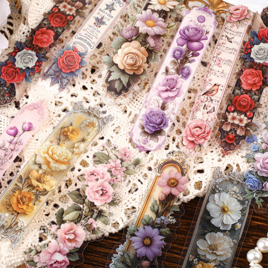 15 Sheets/Bag Floral Long Strip Stickers For Creative Journal Scrapbooking Stationery Planner Phone Case Gift Decor