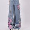 Butterfly Tie-Dye Bestickte Jeans für Damen Frühling Sommer Neuankömmling, Süße Coole Y2K Streetwear, Hochtaillierte Gerade Micro-Schlag Weitbein Hose