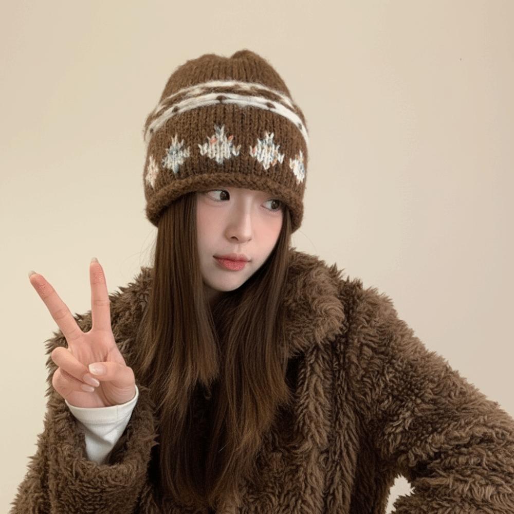 Knitted Retro Beanie Hat Warm Warm Knitted Cap Fashion Jacquard Knitted Hat  Women's Fashion
