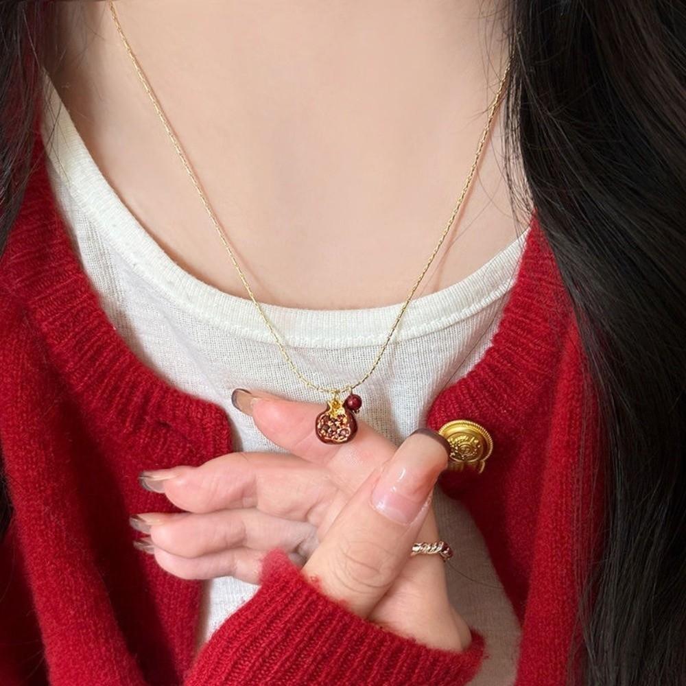 Cute Pomegranate Pendant Necklace Red Clavicle Choker Trendy Fruit Earrings Party