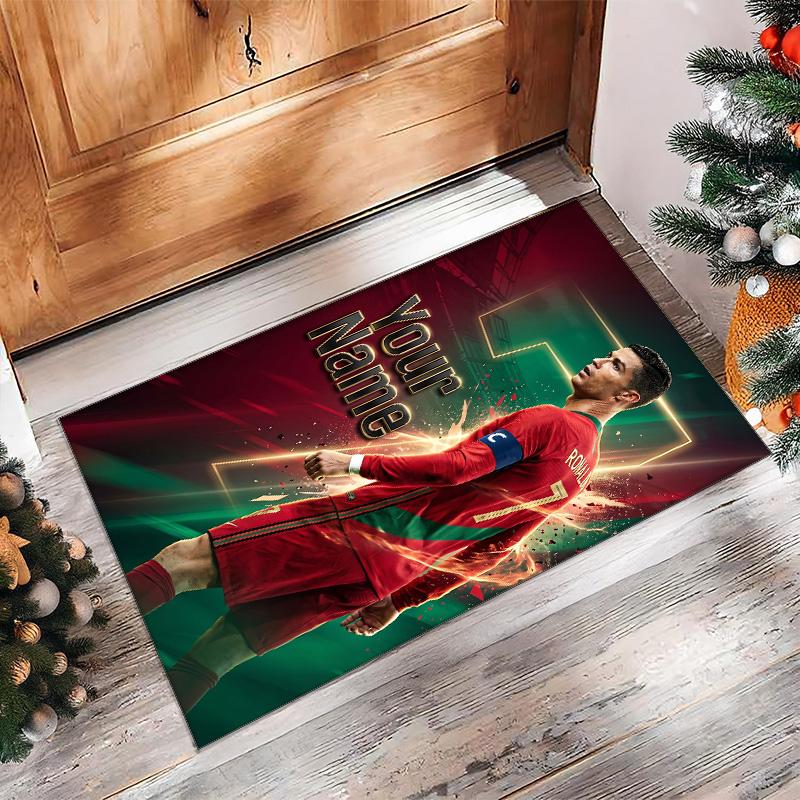 Cristiano Ronaldo Printed Crystal Velvet Rug Non‑Slip Crystal Velvet Carpet For Sofa Bedroom Indoor Home Decoration